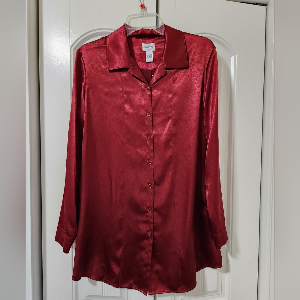 Rich "Silky Splendor Anna Lee" Chico's Blouse in Cranberry Sz 1 (M) NEW!!
